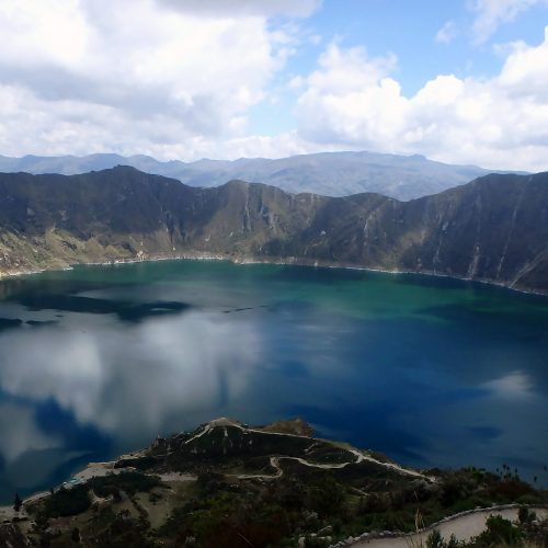 A large lake in a crater.